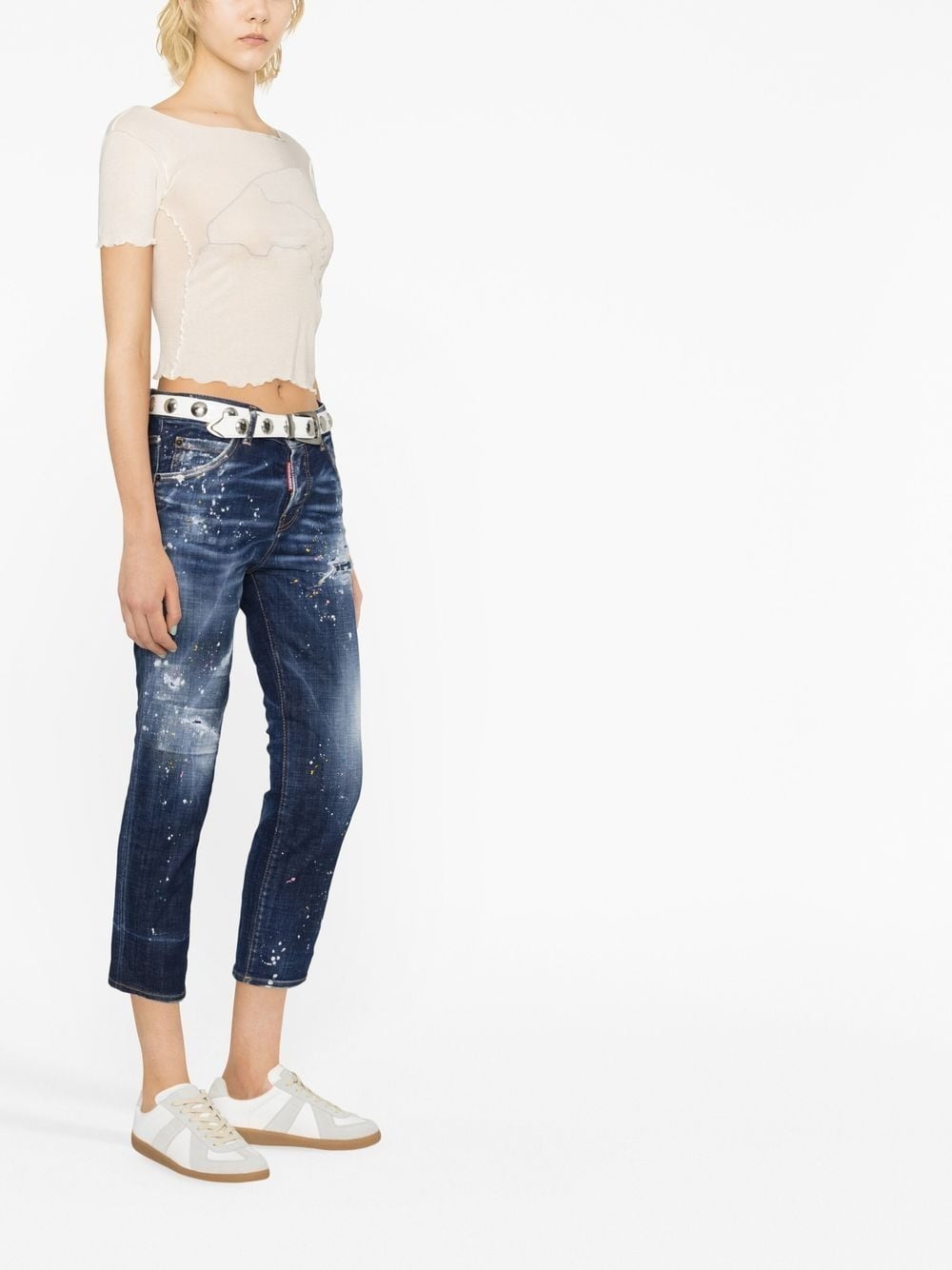 distressed cropped jeans - 4