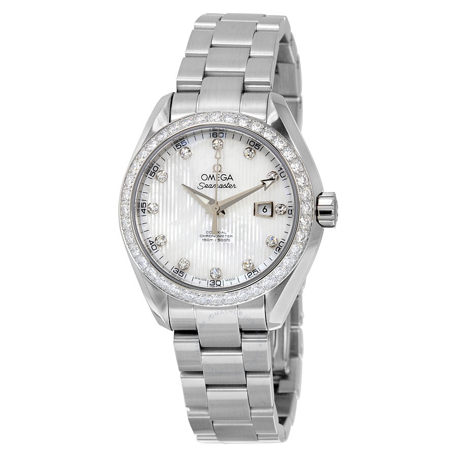 Pre-owned Omega Seamaster Aqua Terra Diamond White Mother of Pearl Dial Ladies Watch 231.15.34.20.55 - 1
