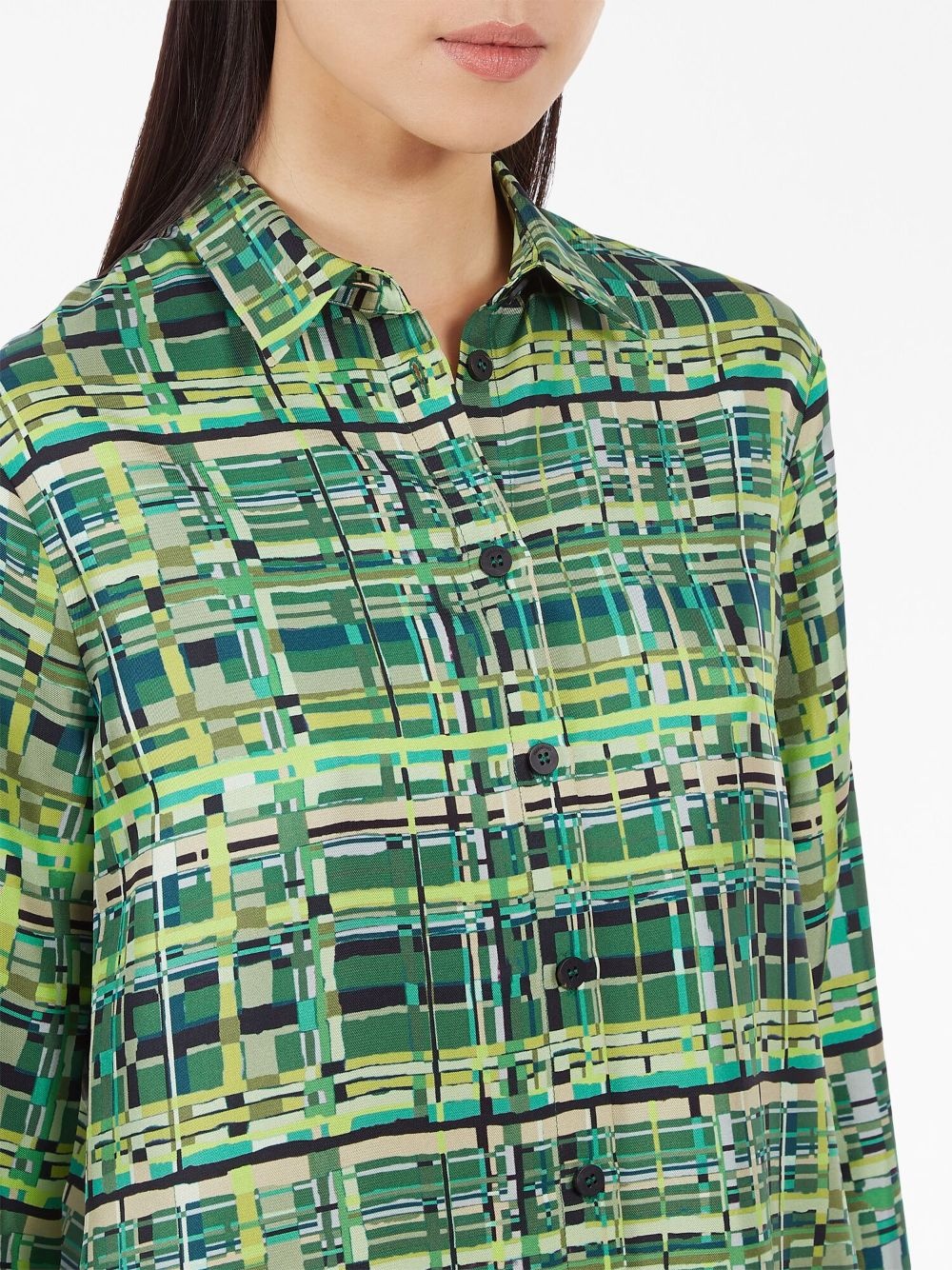 long-sleeved checkered silk shirt - 5