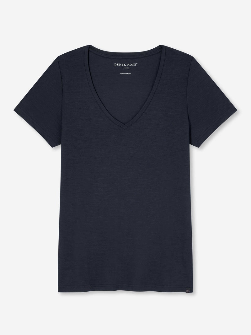 Women's V-Neck T-Shirt Lara Micro Modal Stretch Navy - 1