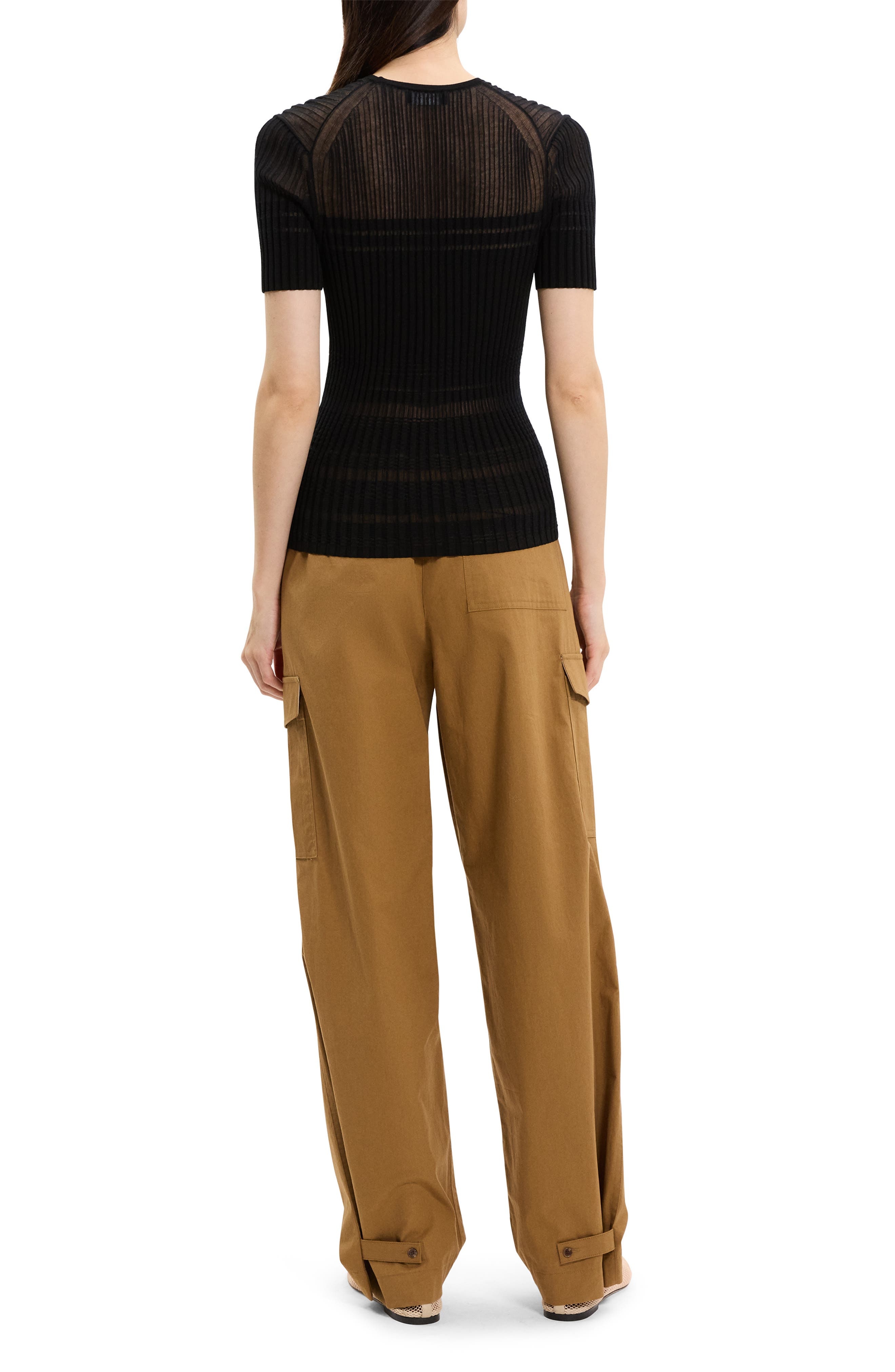 Theory Sheer Stripe T-Shirt in Black at Nordstrom - 6