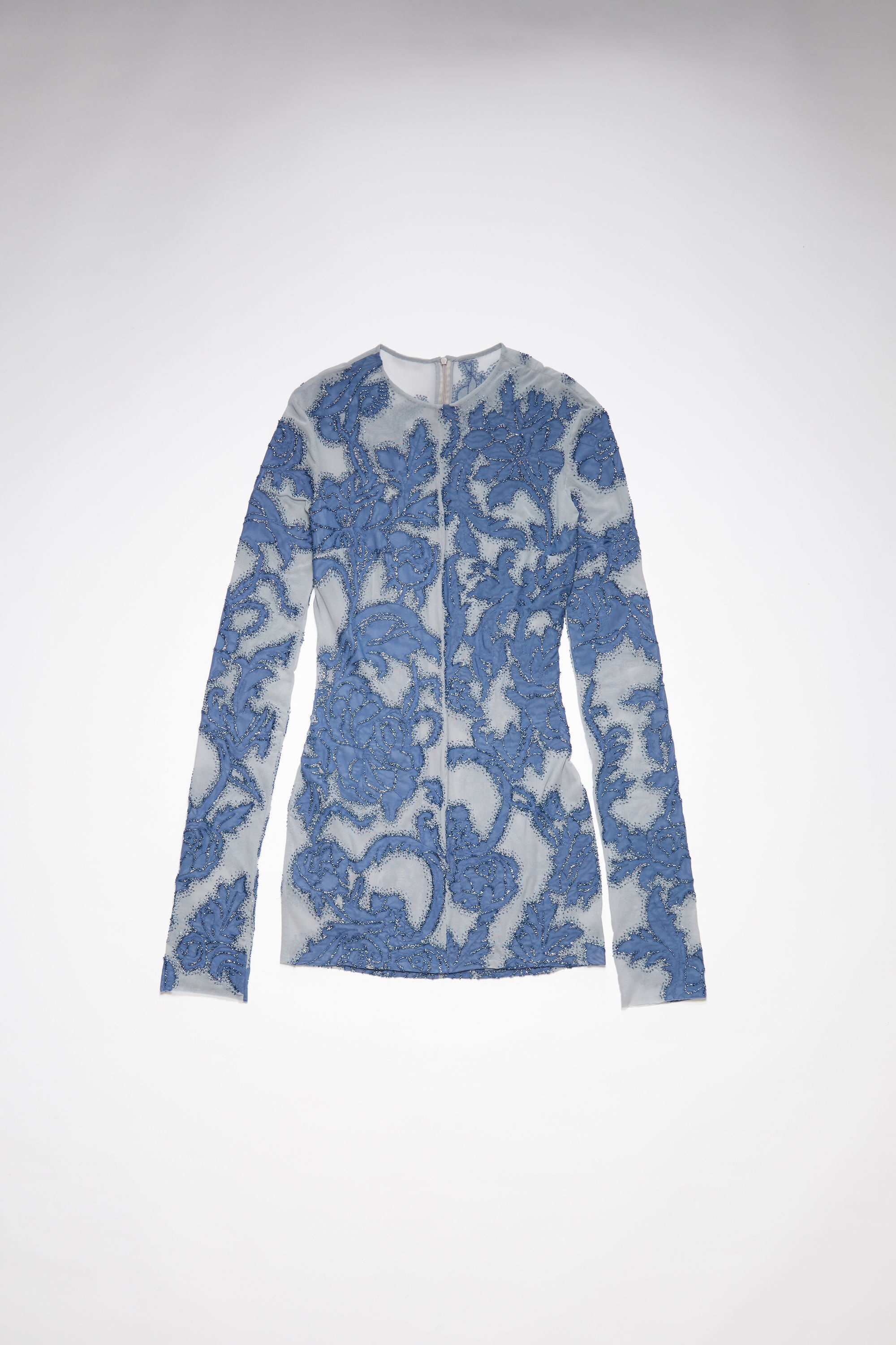 Embroidered mesh dress - Blue - 8