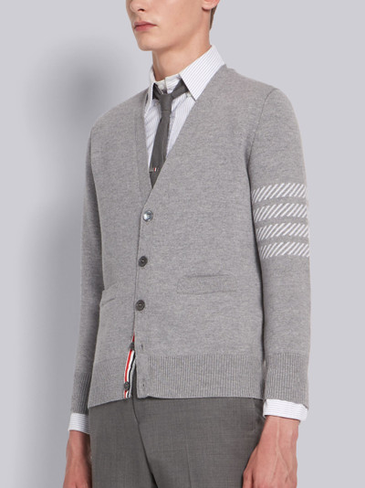 Thom Browne Light Grey Fine Merino Dolphin Icon V-neck 4-bar Cardigan outlook