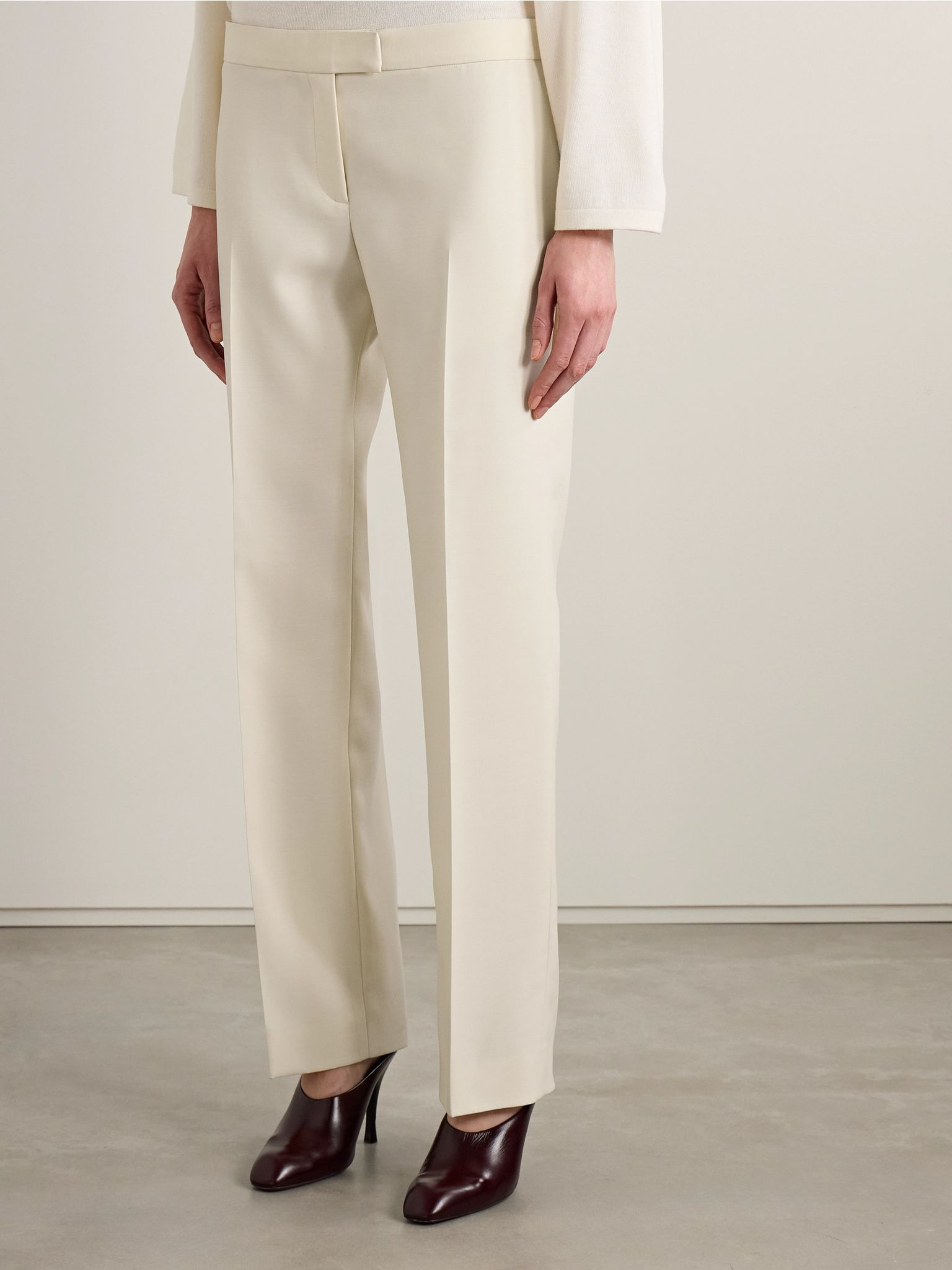 Callen wool and silk-blend crepe straight-leg pants Cream - 3