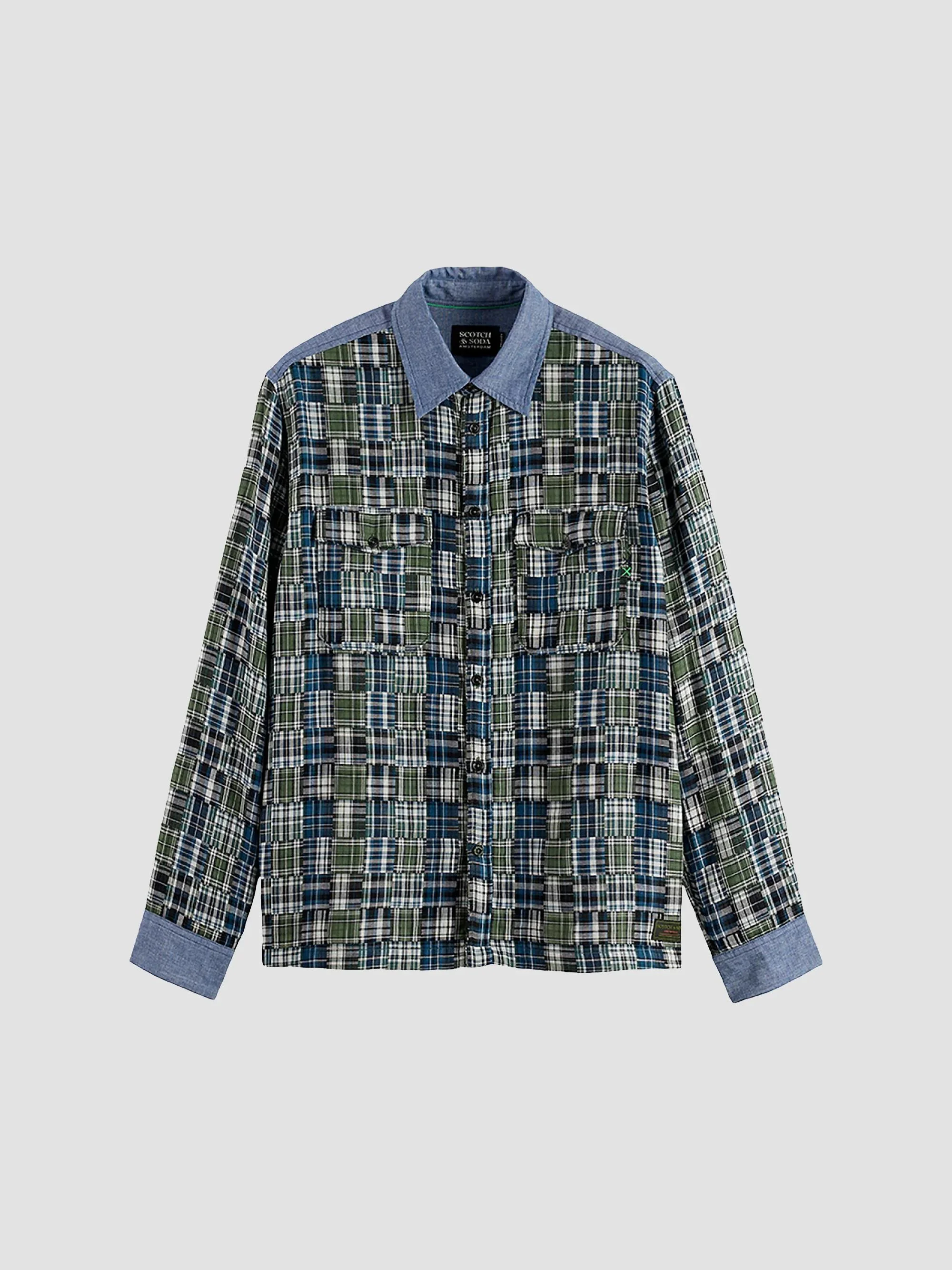 Men's Patchwork Flannel Relaxed-Fit Button-Front Shirt - Thyme Patch - 1