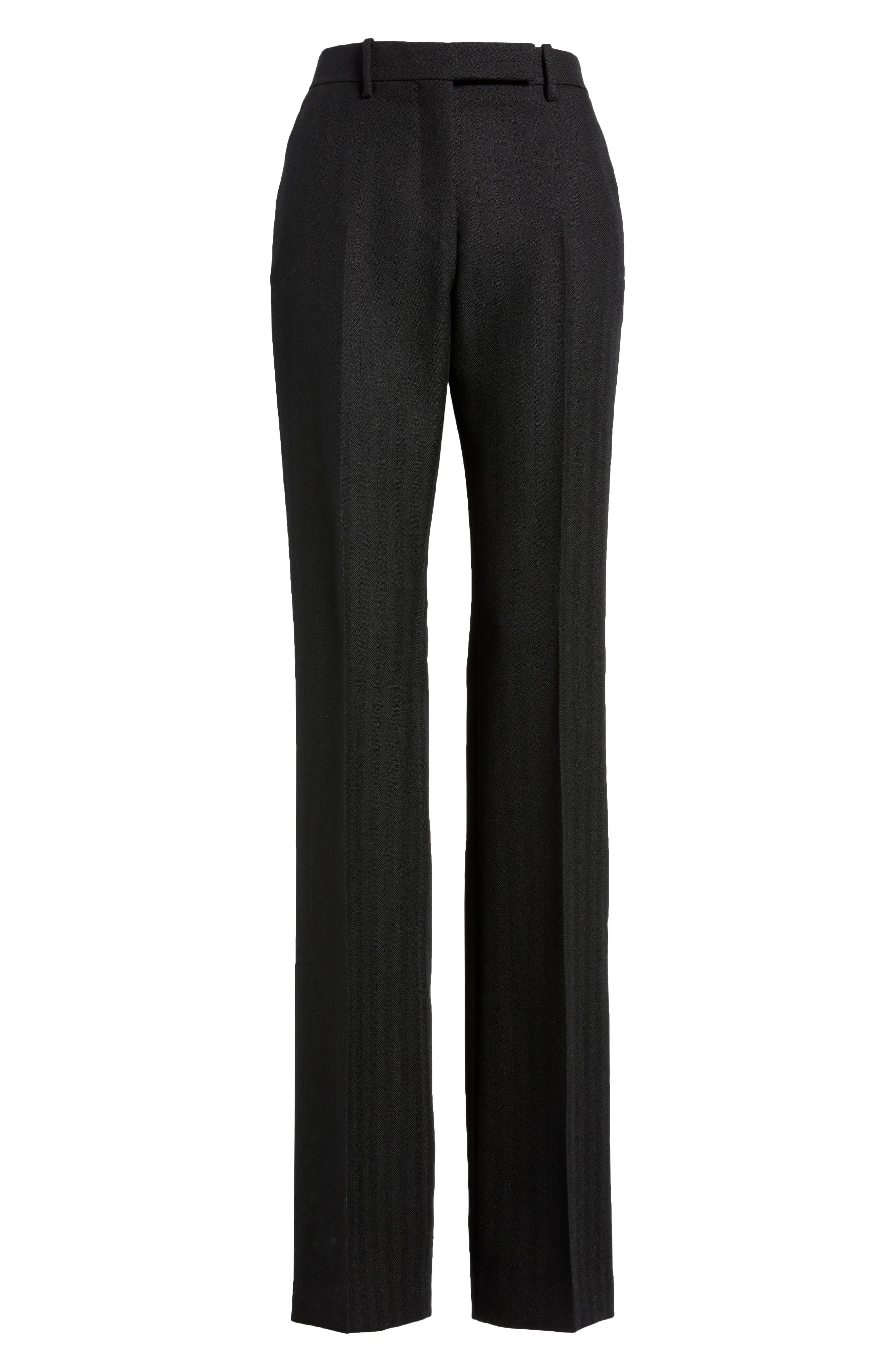 TOM FORD Sharp Herringbone Tailored Straight Leg Virgin Wool Trousers in Lb999 Black at Nordstrom - 1