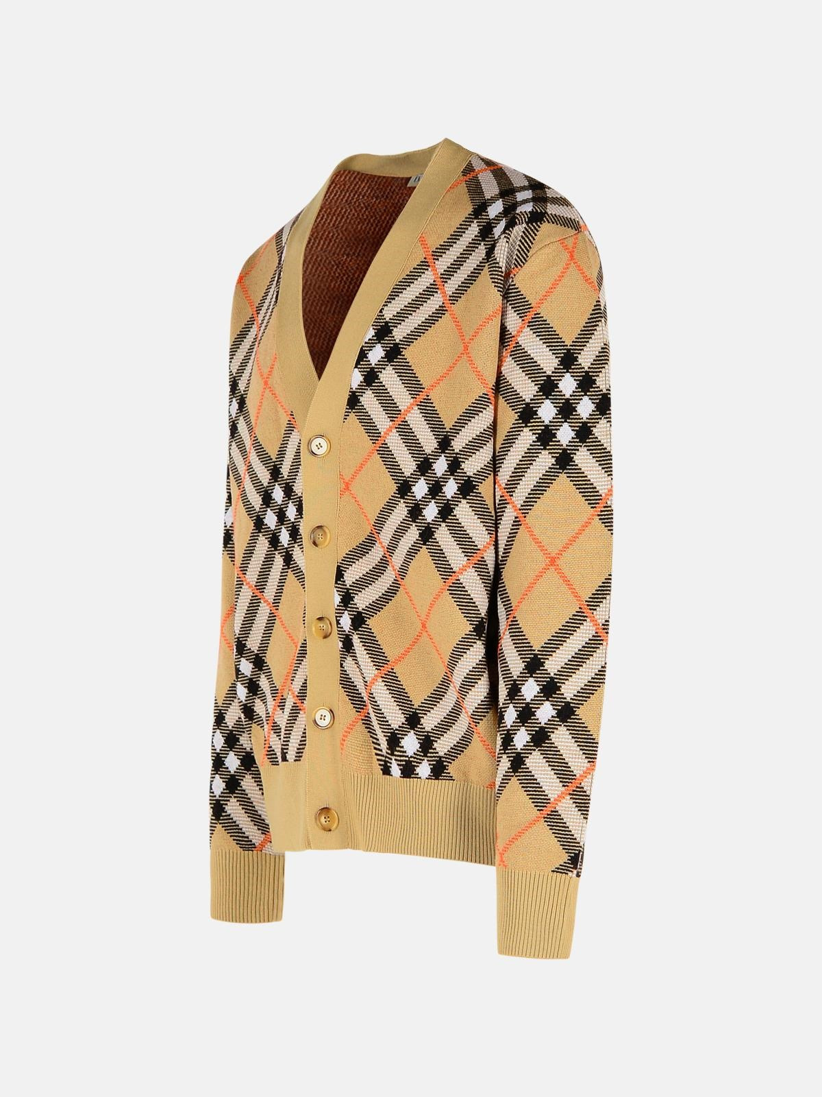 'CHECK' BEIGE WOOL CARDIGAN - 2