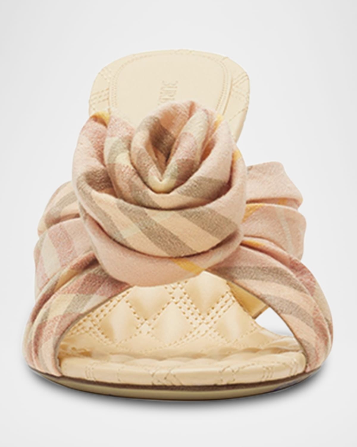BURBERRY｜イタリア製 Mews Rose ヒールサンダル／チェック柄 Burberry Mews Check Rose Slide Sandals | neimanmarcus