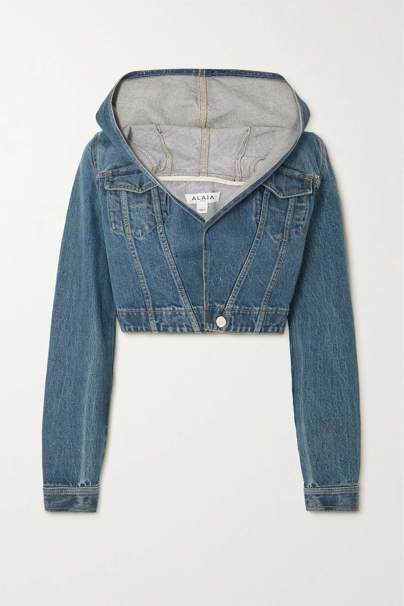 Alaïa Archetypes cropped hooded denim jacket | netaporter | REVERSIBLE