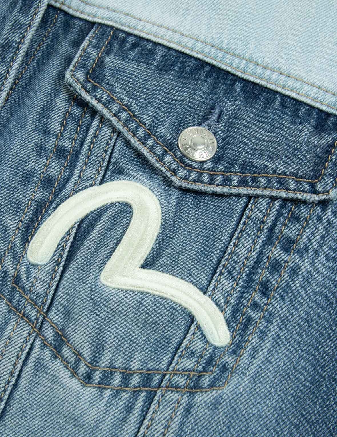 DARUMA WITH BRAND MOTTO TWO-TONE DENIM JACKET - 8