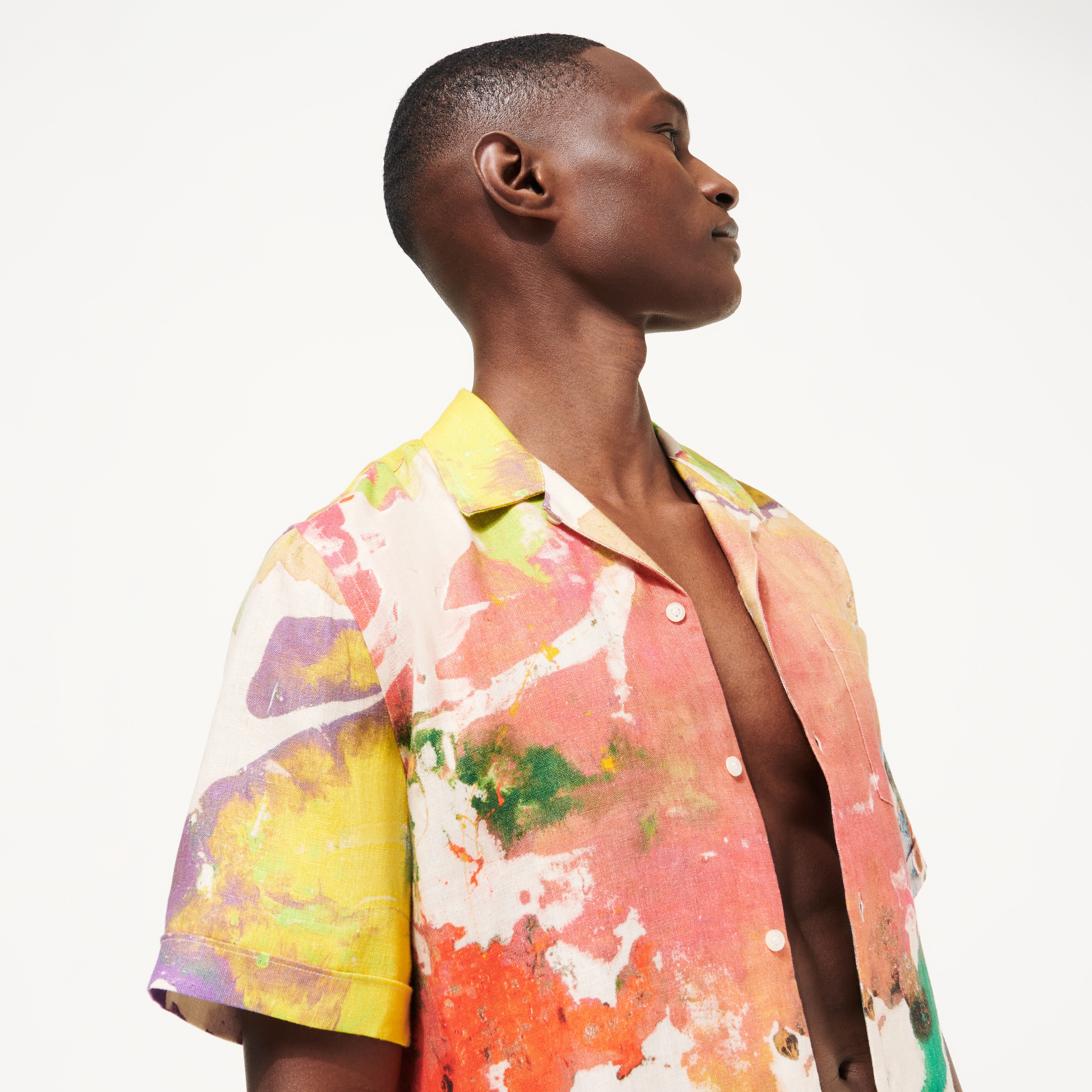 Men Bowling Shirt Linen Gra - Vilebrequin x John M Armleder - 6
