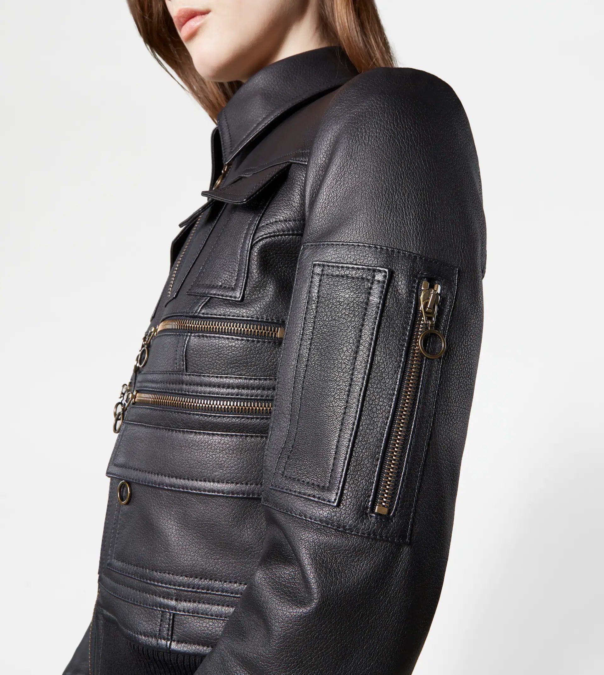 BOMBER JACKET IN LEATHER - BLACK - 5