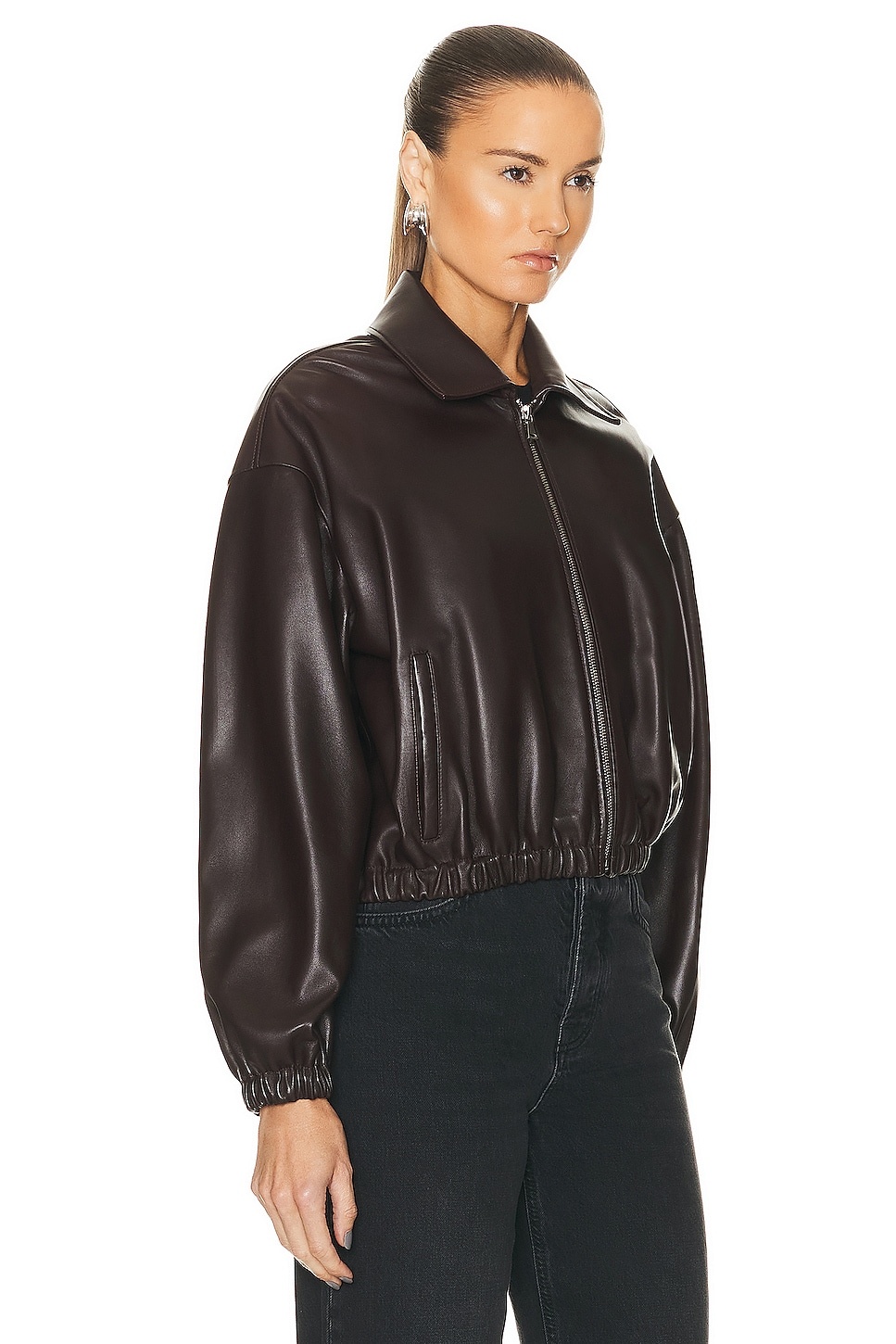 Luna Cropped Leather Bomber Jacket - 3