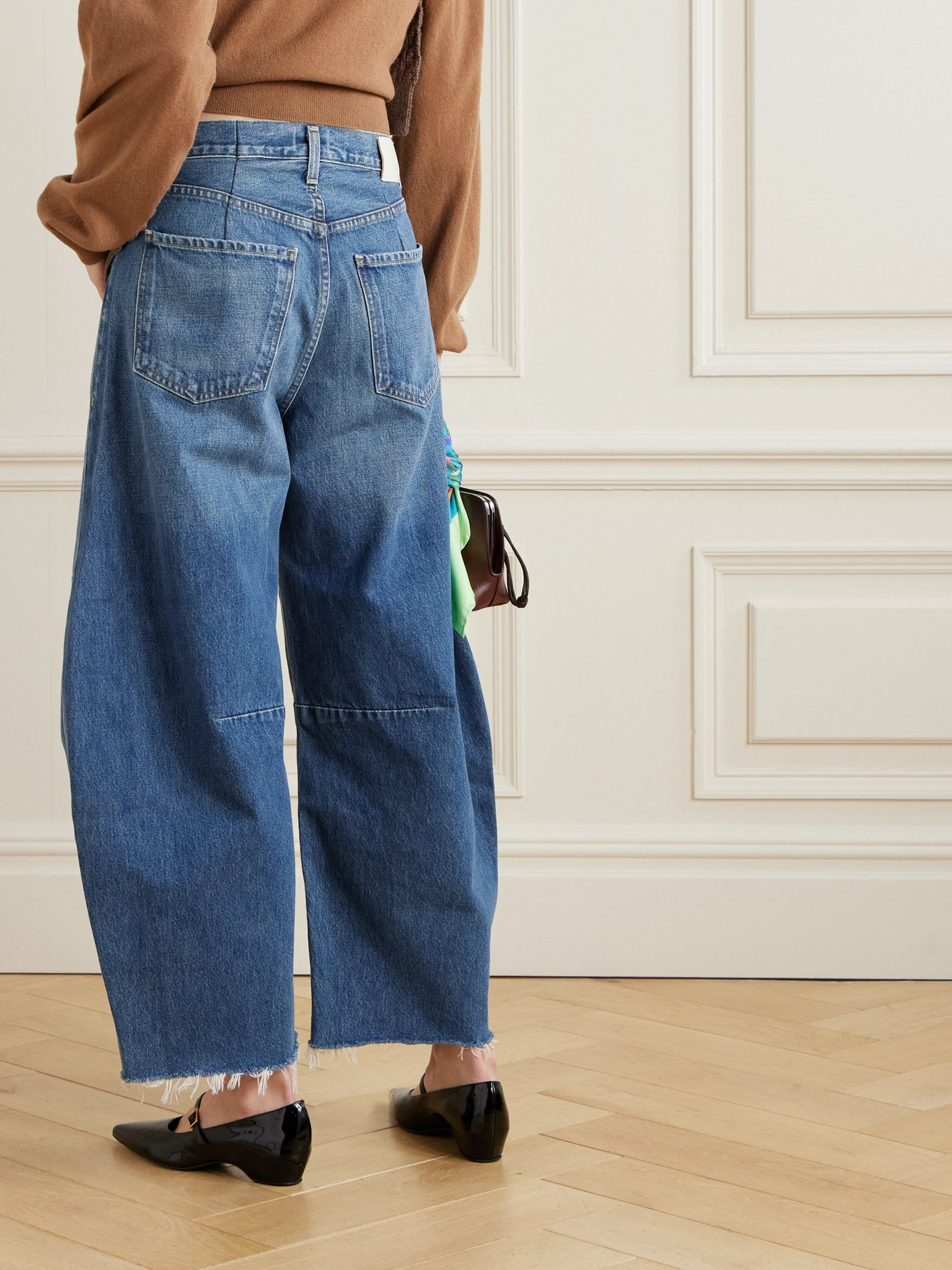 Horseshoe frayed high-rise barrel-leg jeans Mid denim - 3