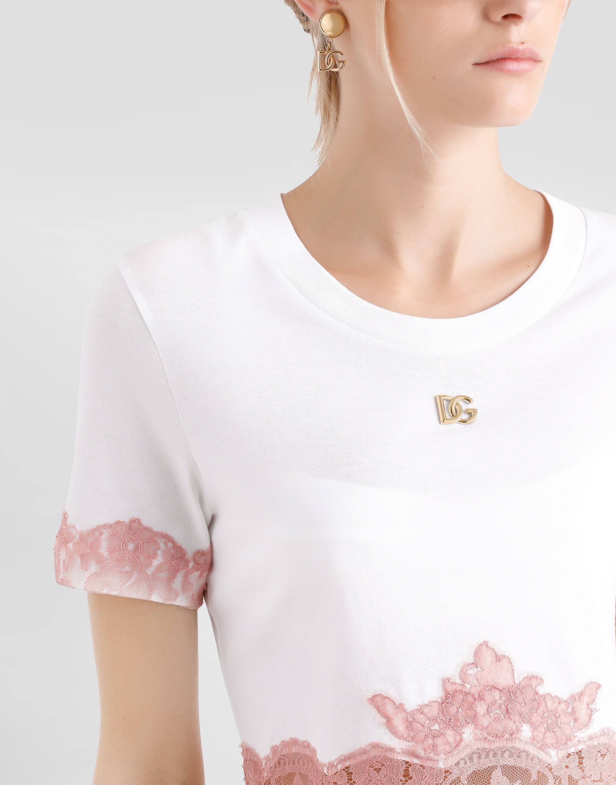 Cropped jersey T-shirt with DG logo and lace inserts - 4
