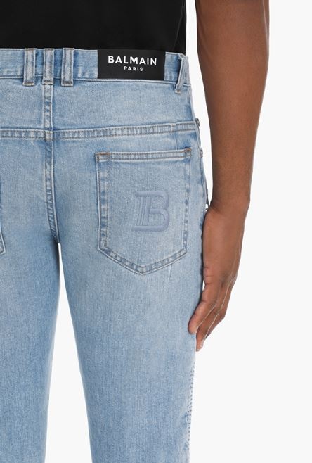 Slim blue cotton jeans with Balmain monogram - 6