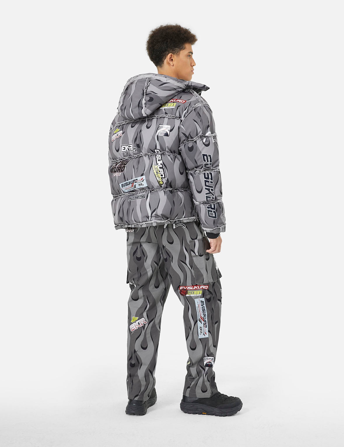 Tear-Away Racing Camouflage Oversized Down Jacket - 4