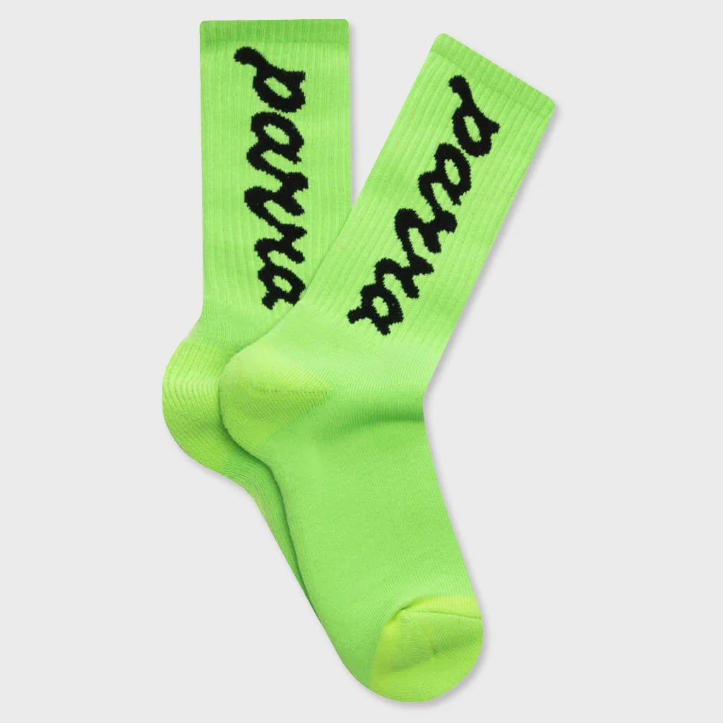 LOWERCASE SCRIPT LOGO CREW SOCKS - ACID GREEN - 1