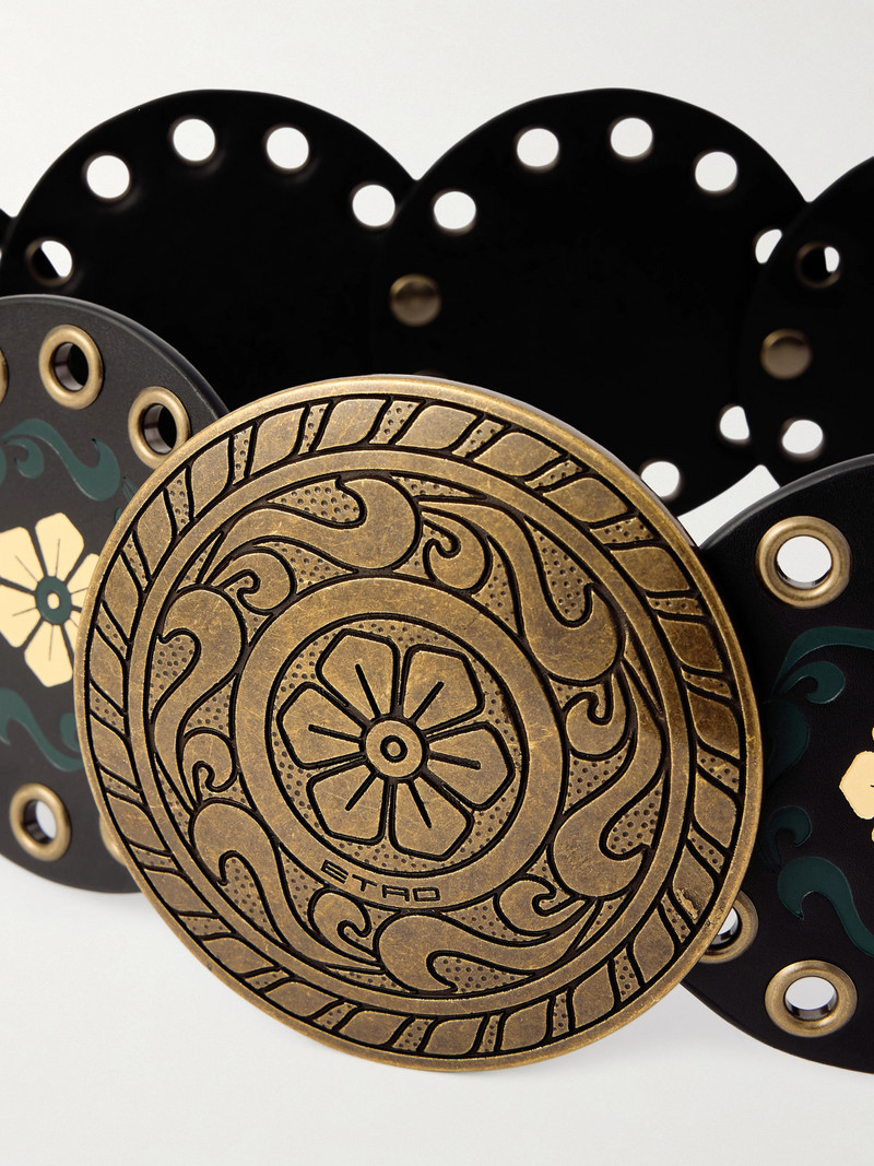 Studded Eyelet-embellished Debossed Leather Belt 3