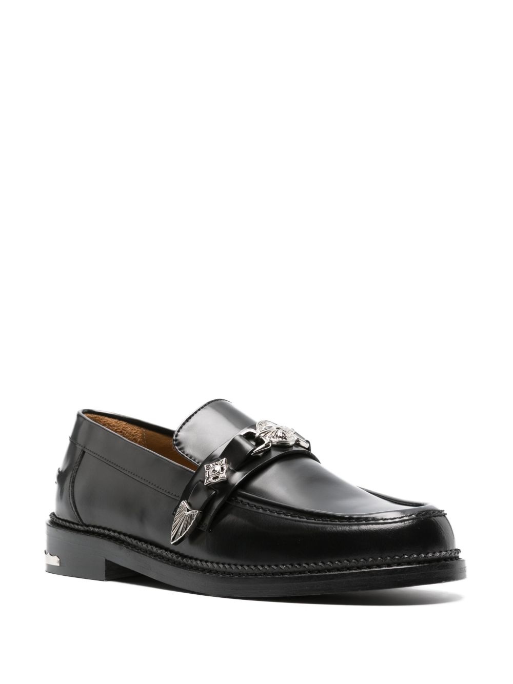 logo-plaque leather loafers - 2