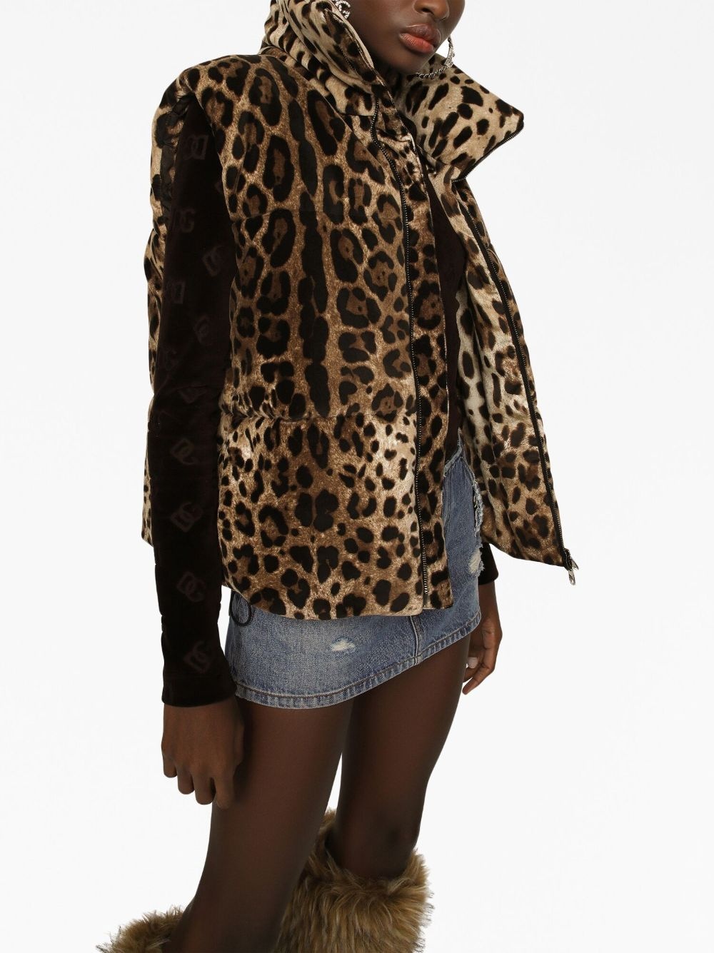 logo-plaque leopard-print gilet - 5