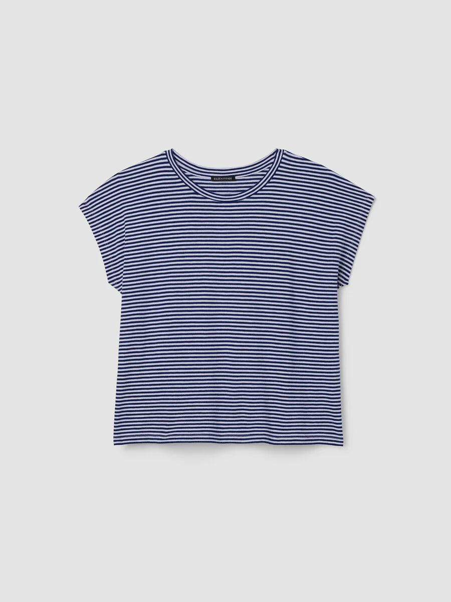 Striped Organic Cotton Slub Crew Neck Tee - 1