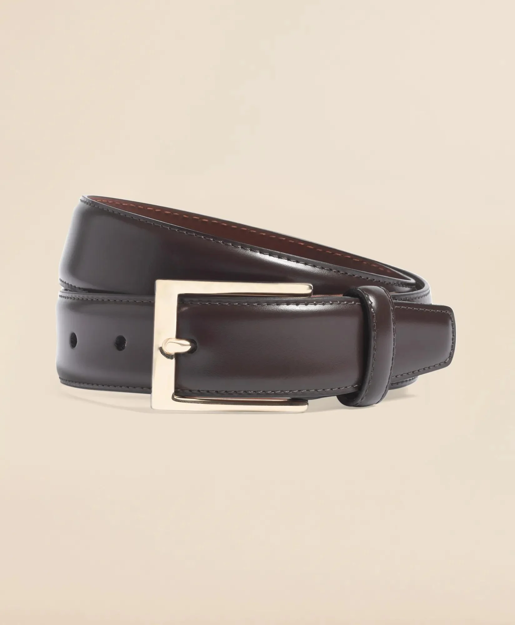Gold Buckle Leather Dress Belt - 1