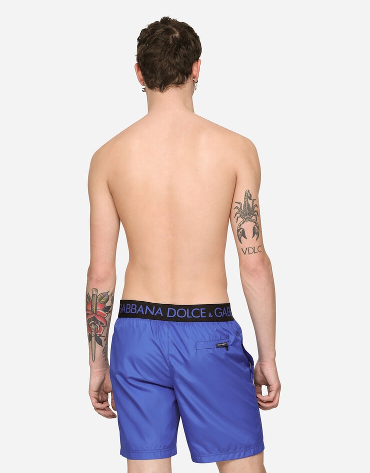 Mid-length swim trunks with branded stretch waistband - 5