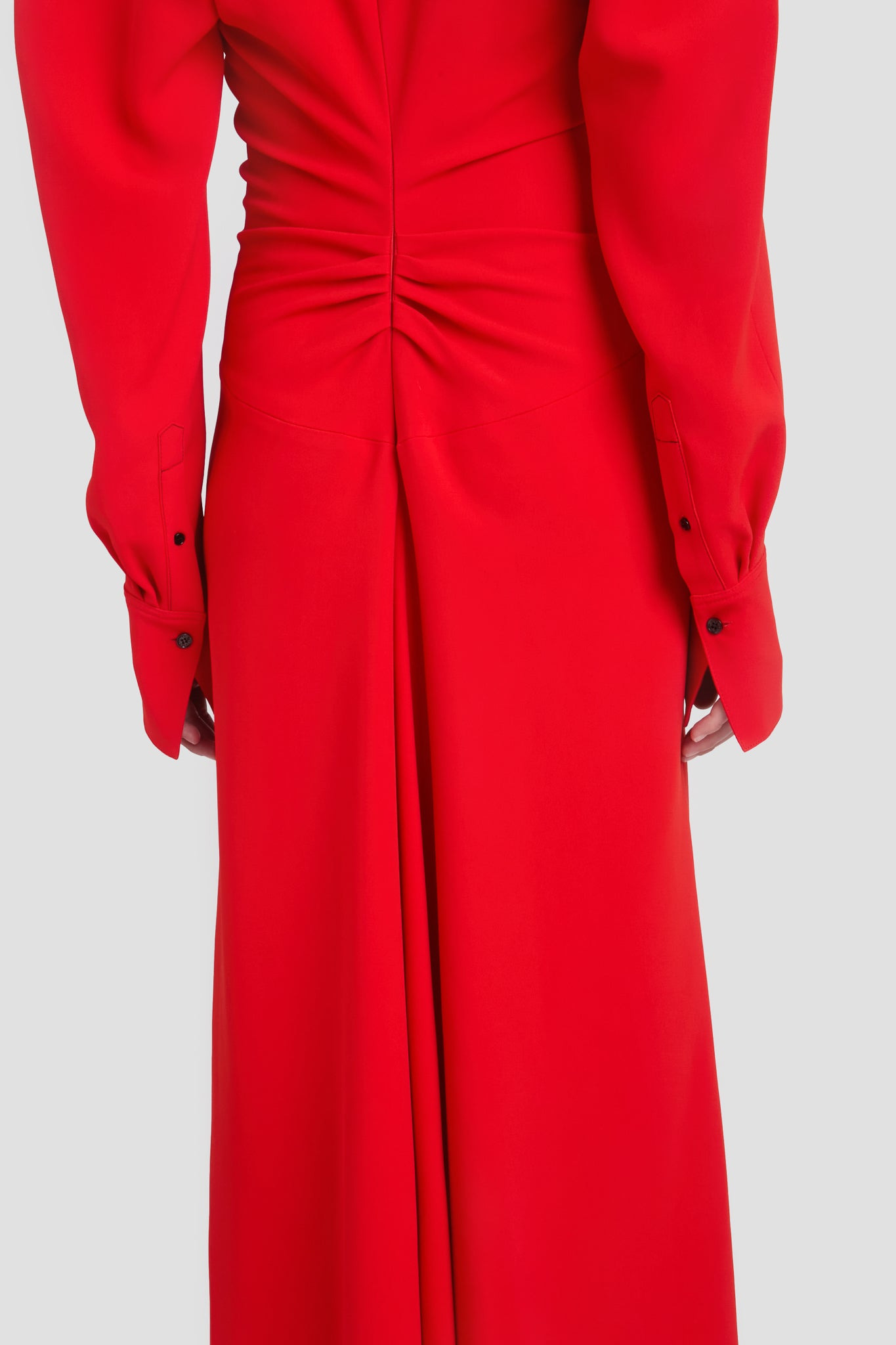 Long Sleeve Polo Collar Midi Dress In Tomato Red - 6