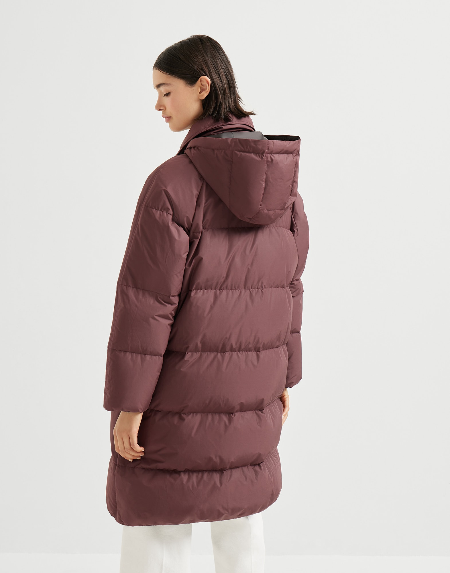 Techno cotton water-resistant taffeta down jacket with detachable hood and shiny zipper pull - 2