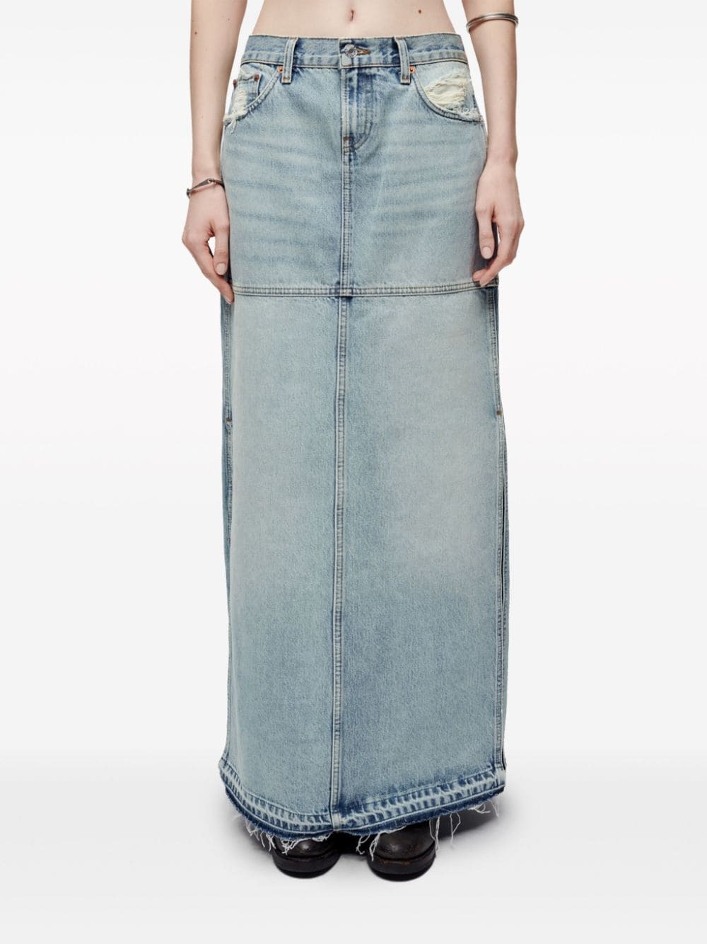 side-slit denim maxi skirt - 3