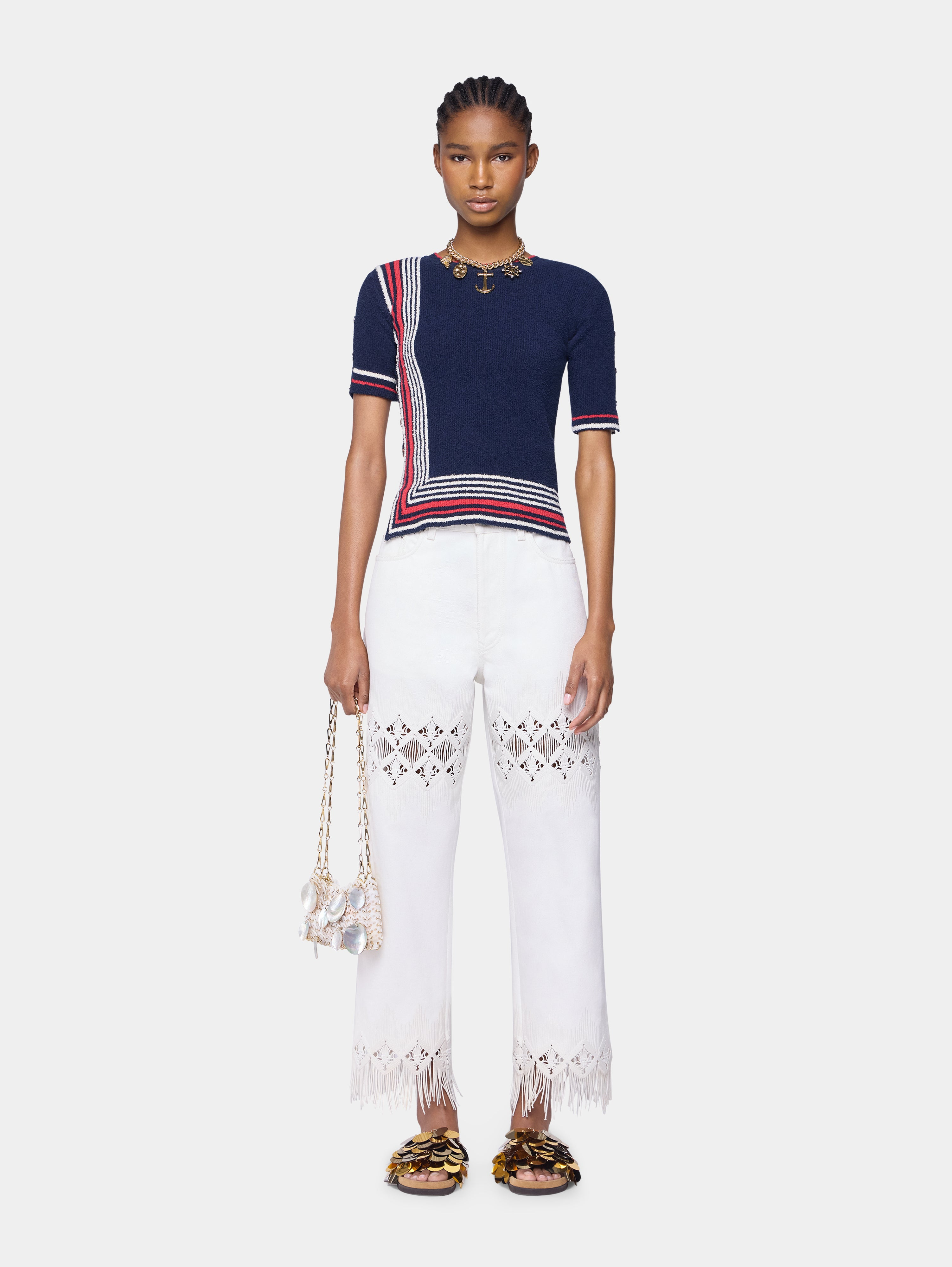 TROUSERS IN DENIM WITH EMBROIDERY DETAILS - 2