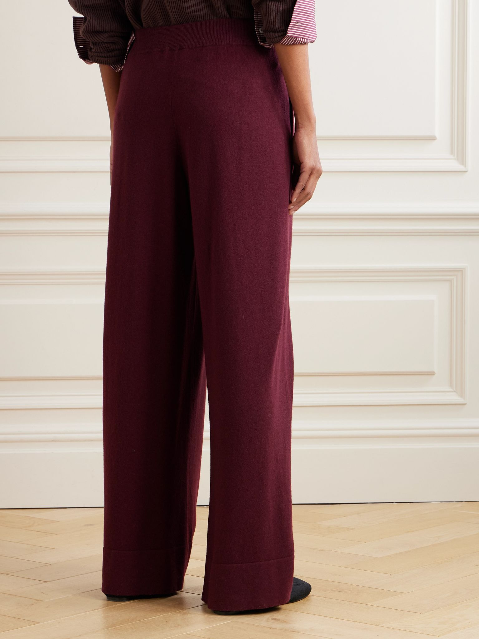 Pleated wool, cashmere and silk-blend wide-leg pants Burgundy - 3