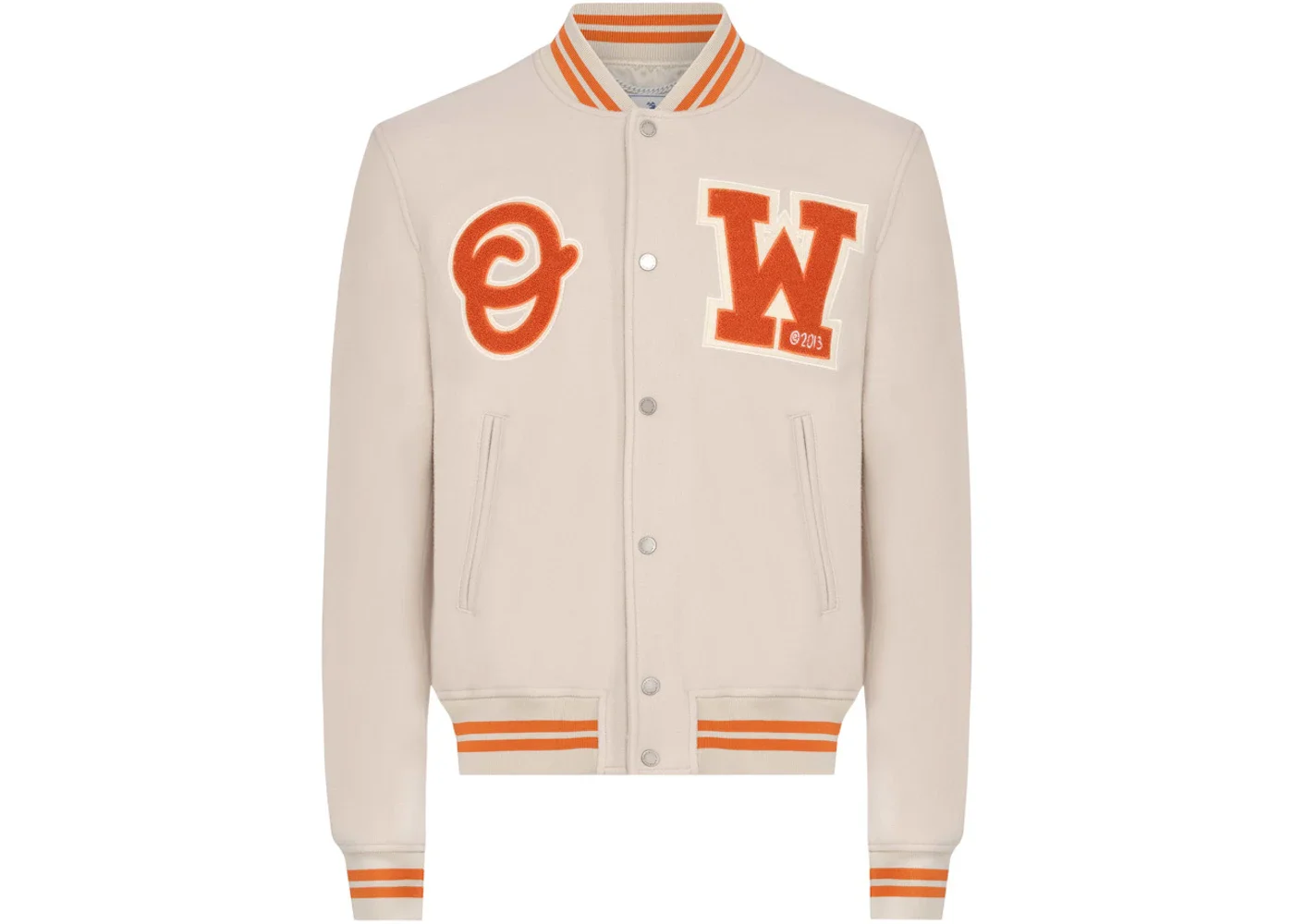 OFF-WHITE OW Logo-Patch Wool Varsity Jacket New Beige/Orange - 1