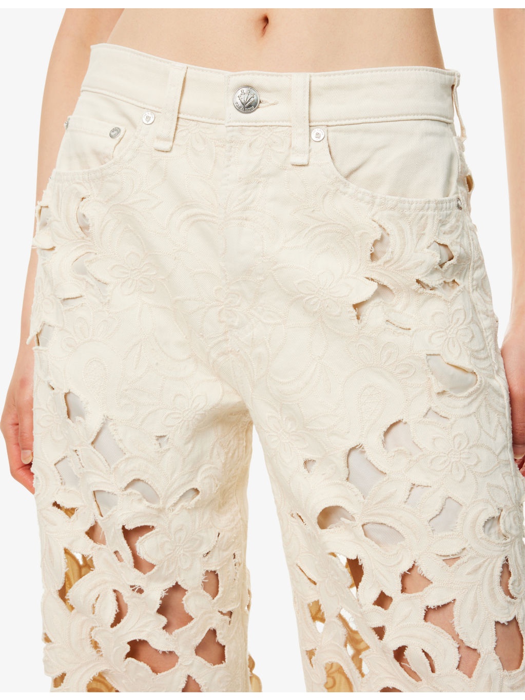 Logan Floral Cut-Out Wide-Leg Denim Jeans - 5