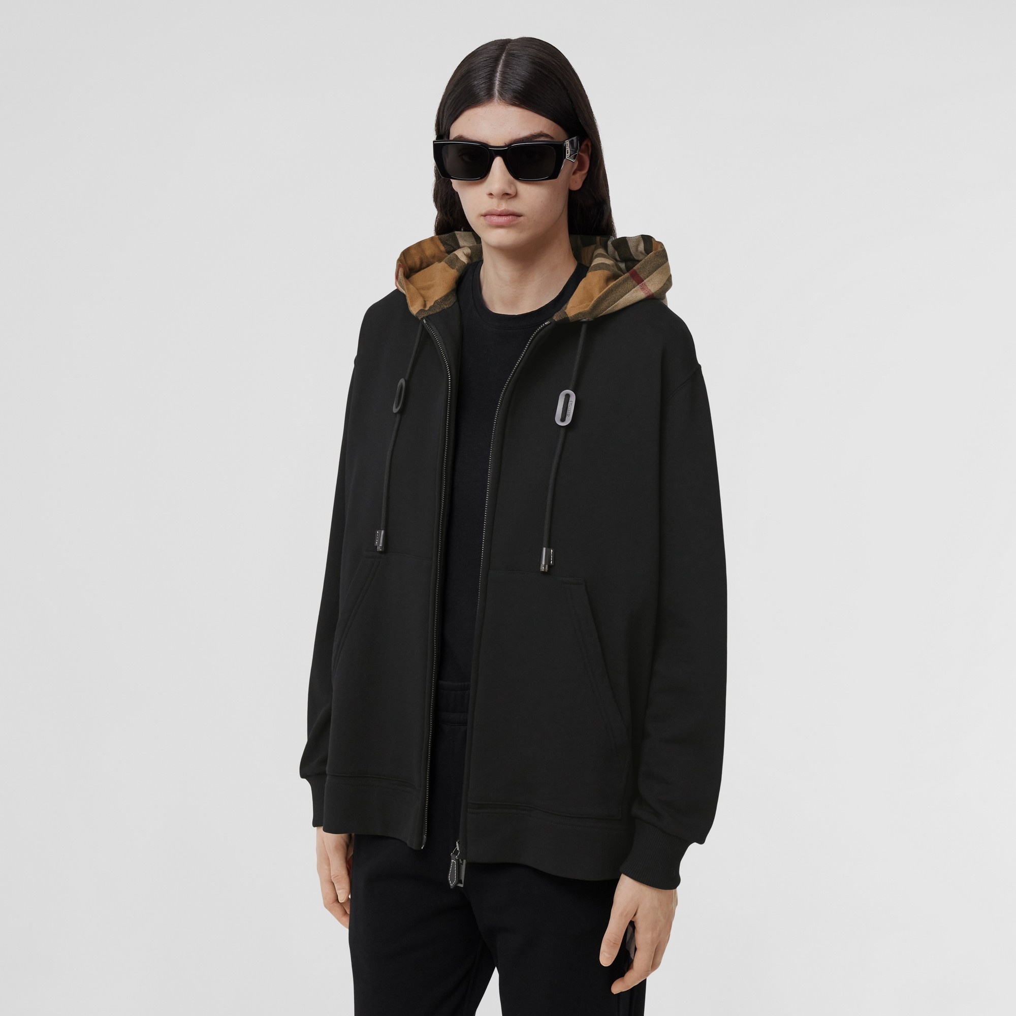 Check Hood Cotton Oversized Hooded Top - 4