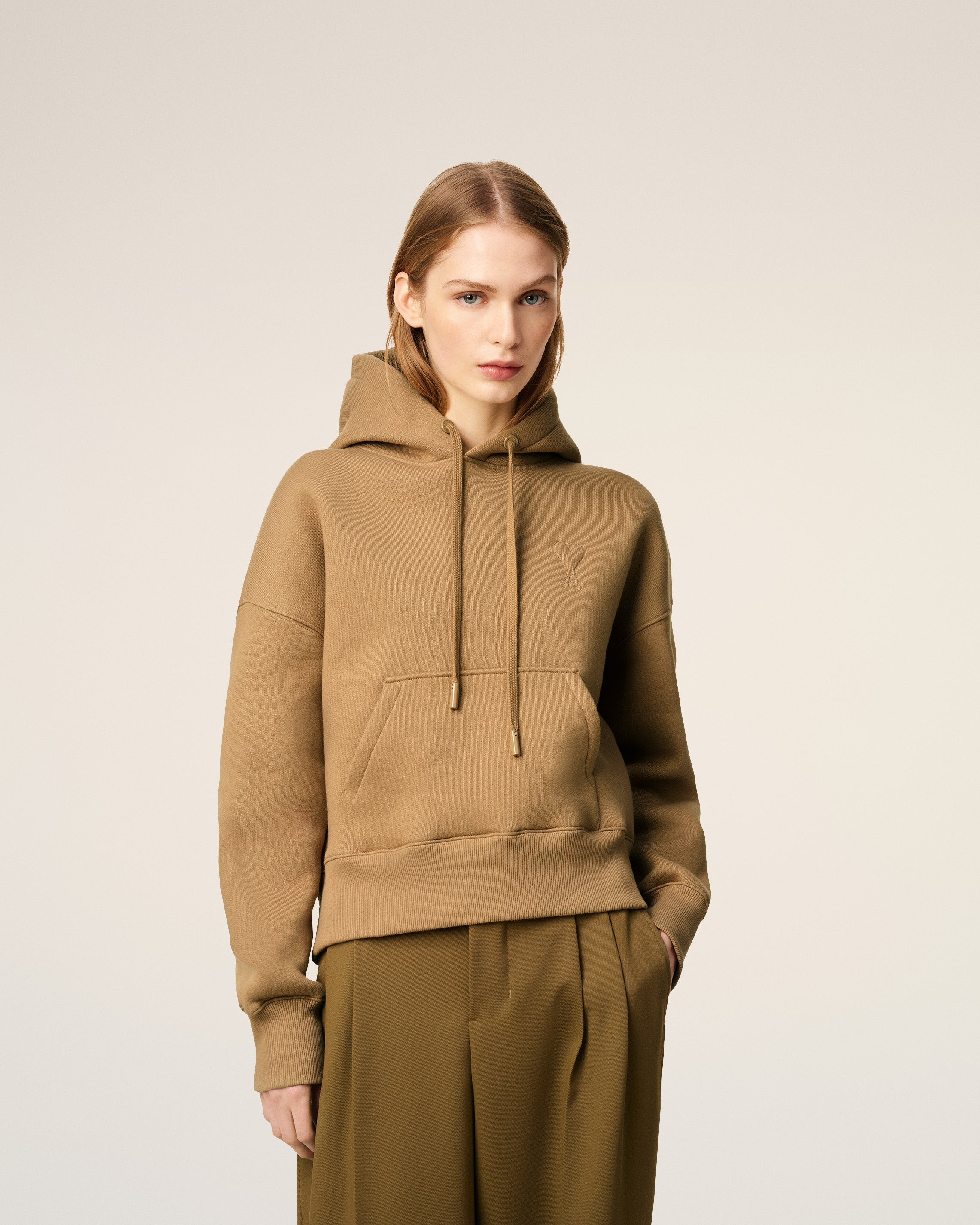BROWN COTTON AMI DE COEUR HOODIE - 3