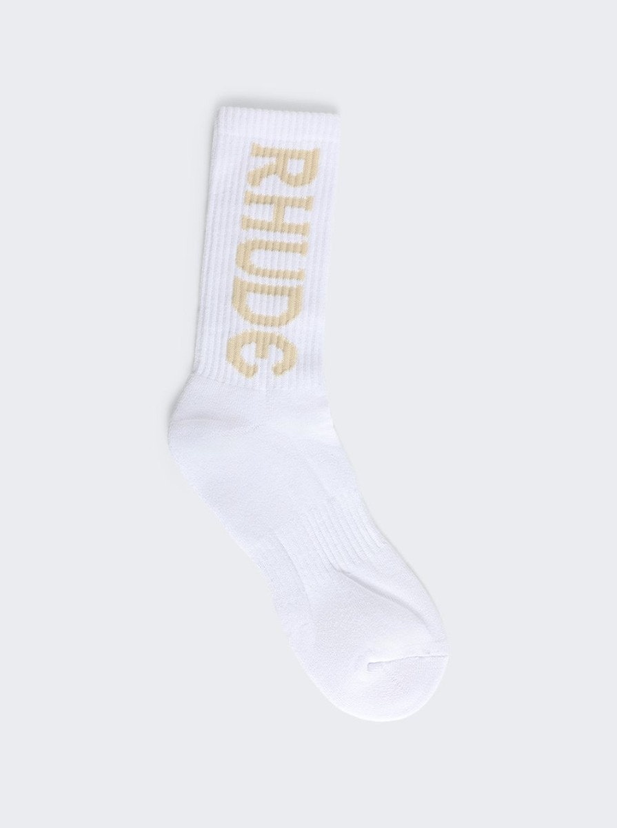 Vertical Logo Socks White and Tan - 1