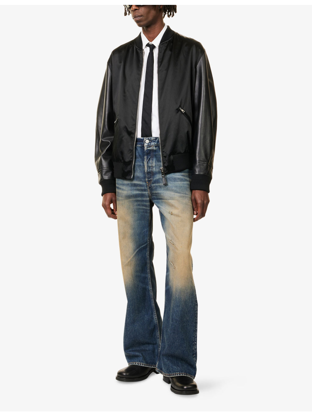 Contrast-Satin Regular-Fit Leather Jacket - 2