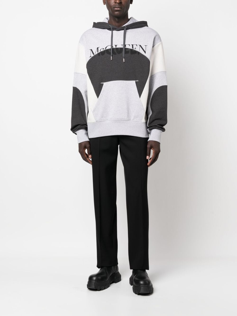logo-print panelled hoodie - 2