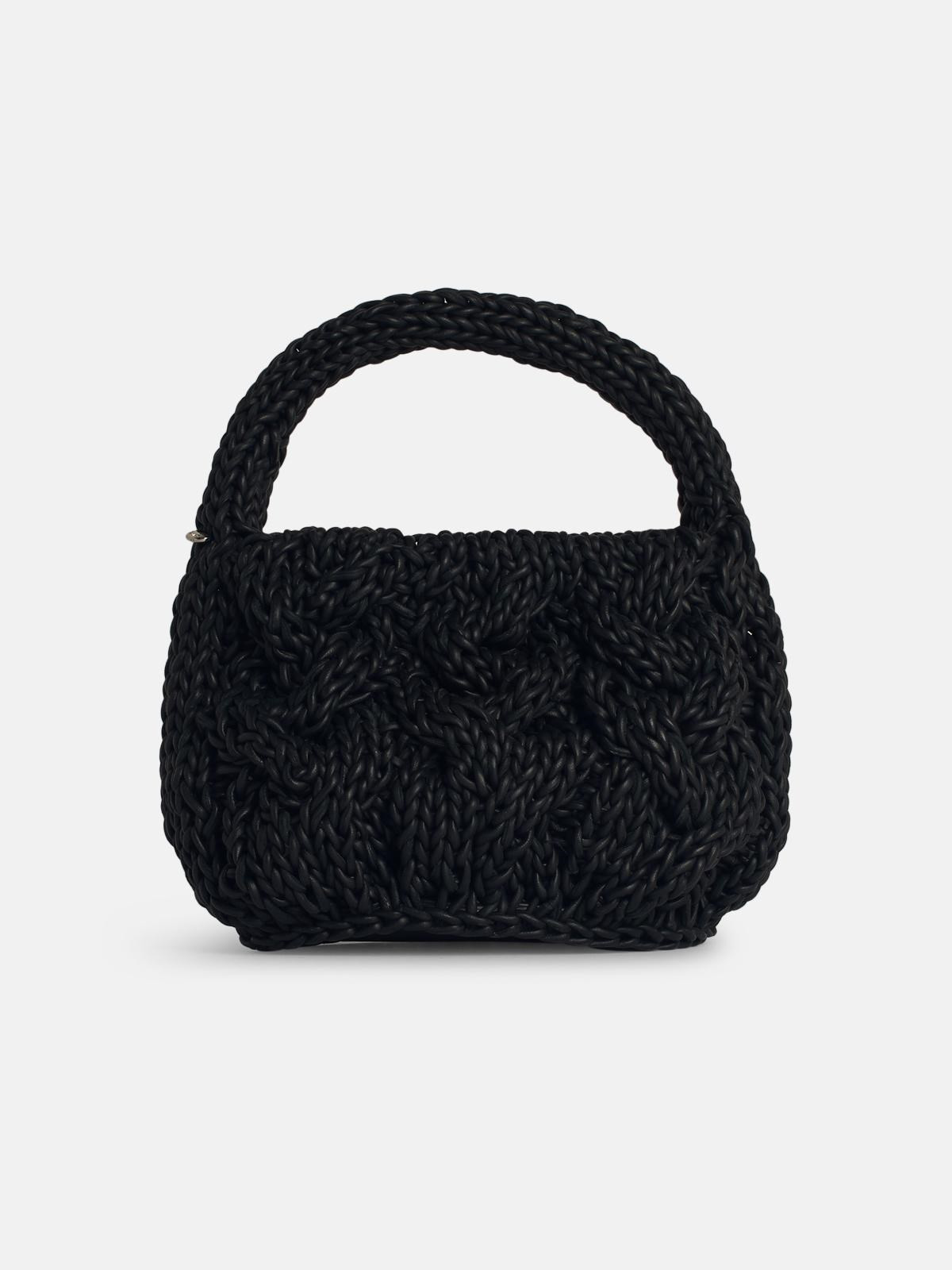 'KNIT' BLACK LEATHER BAG - 1