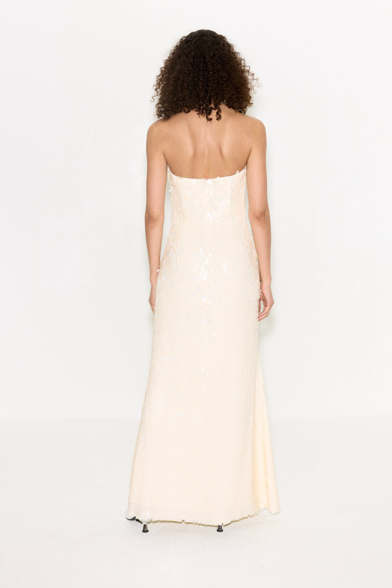 Sculpty Strapless Sequin Dress In Bone 5