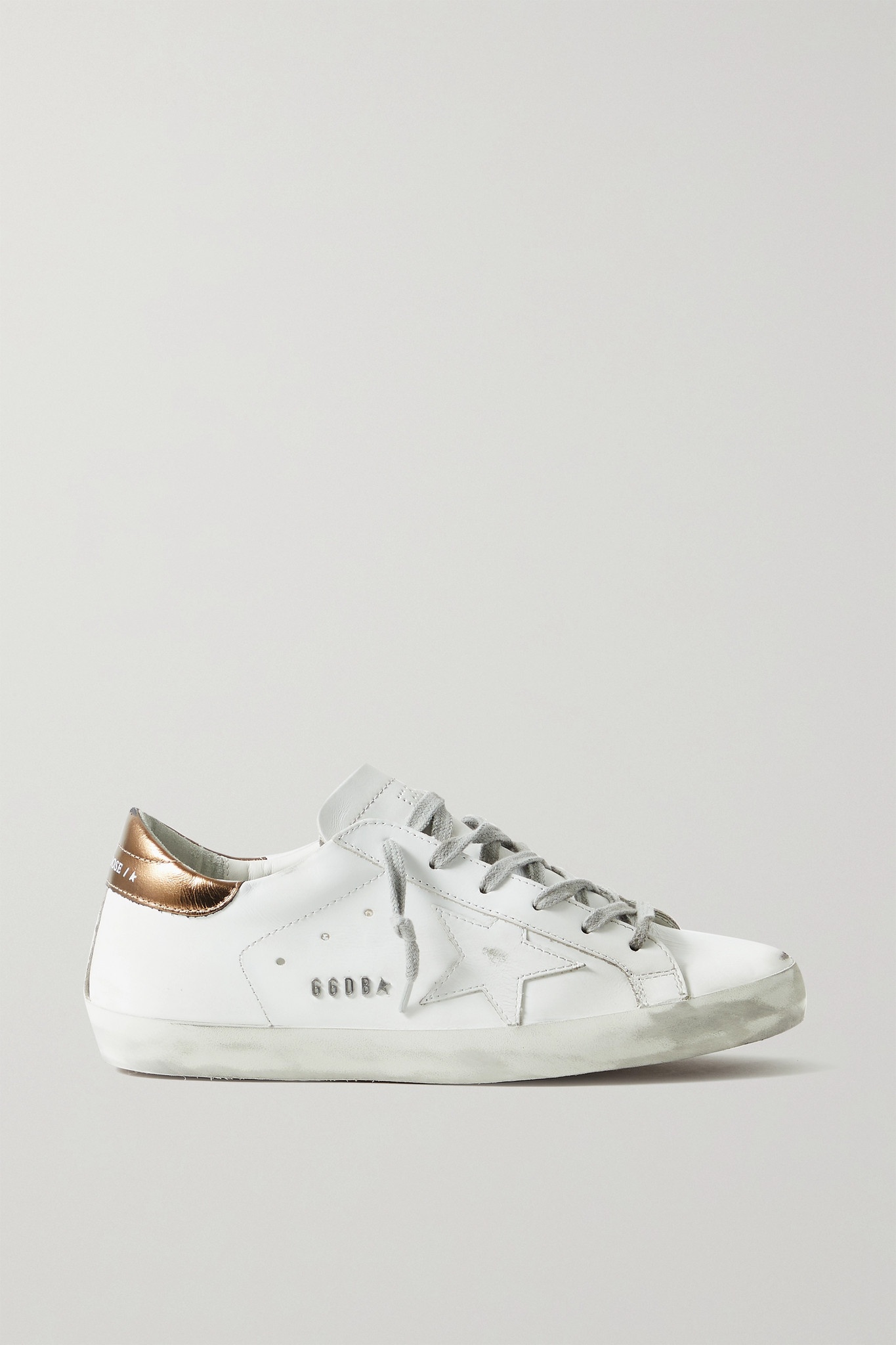 Superstar faux pearl-embellished distressed leather sneakers - 1