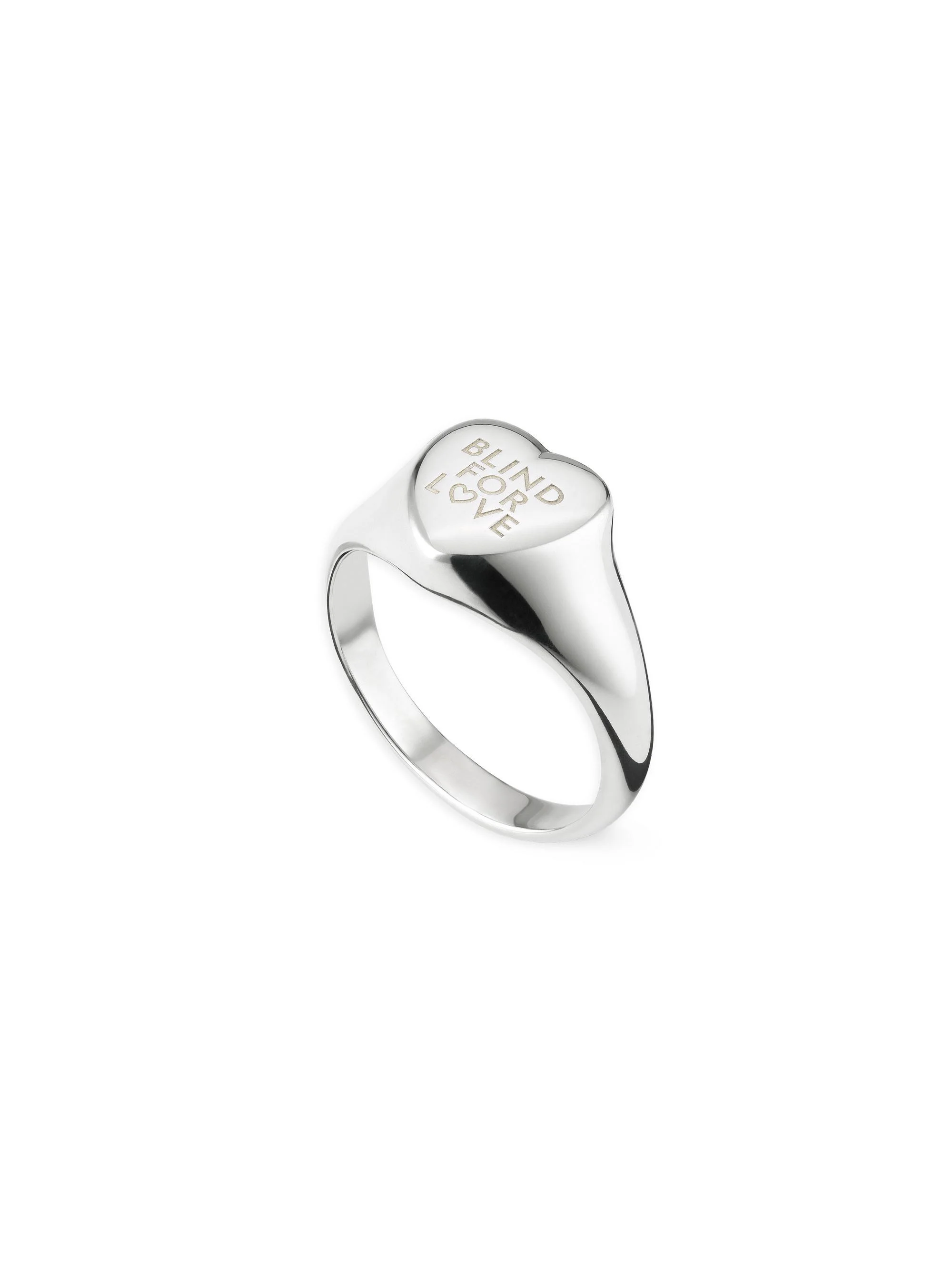 Women's Blind For Love Sterling Silver Heart Signet Ring - Silver - 1
