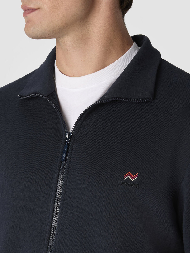 Zip-up high-neck sweatshirt with knit embroidery and logo 5