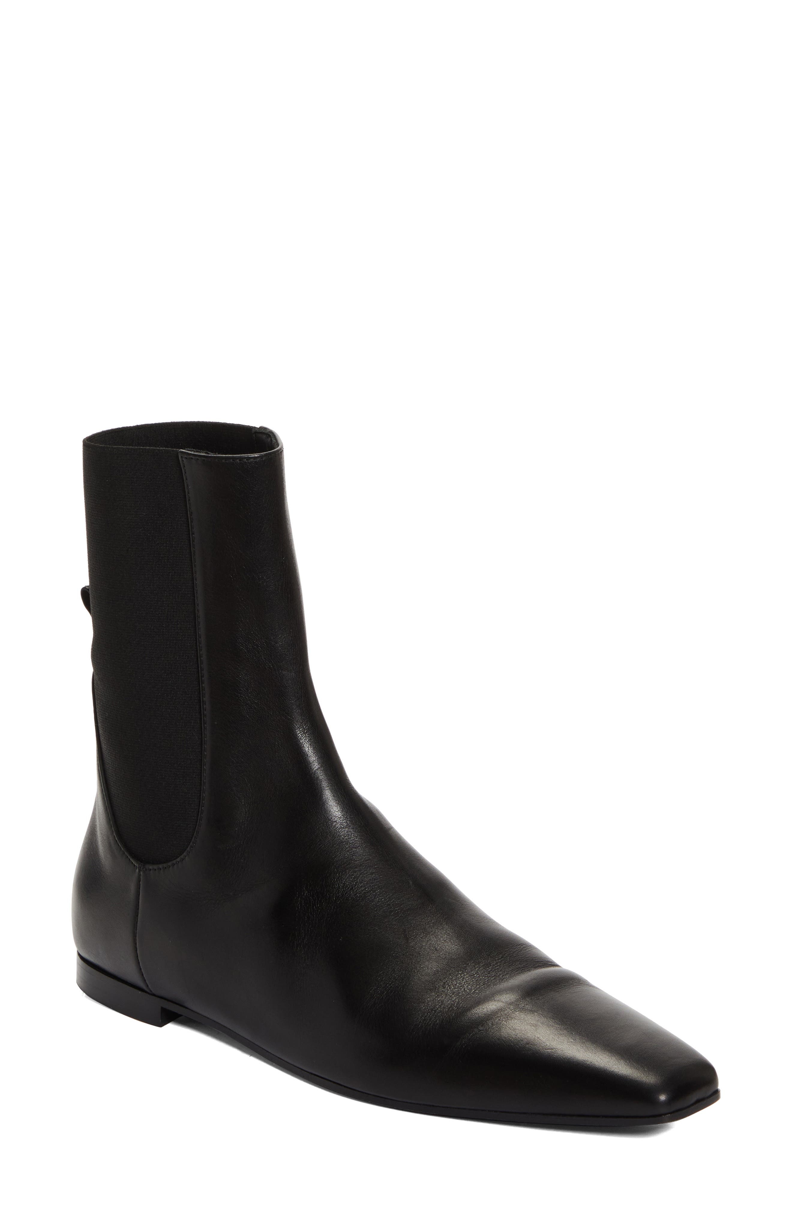 TOTEME Square Toe Flat Chelsea Boot in Black at Nordstrom - 1