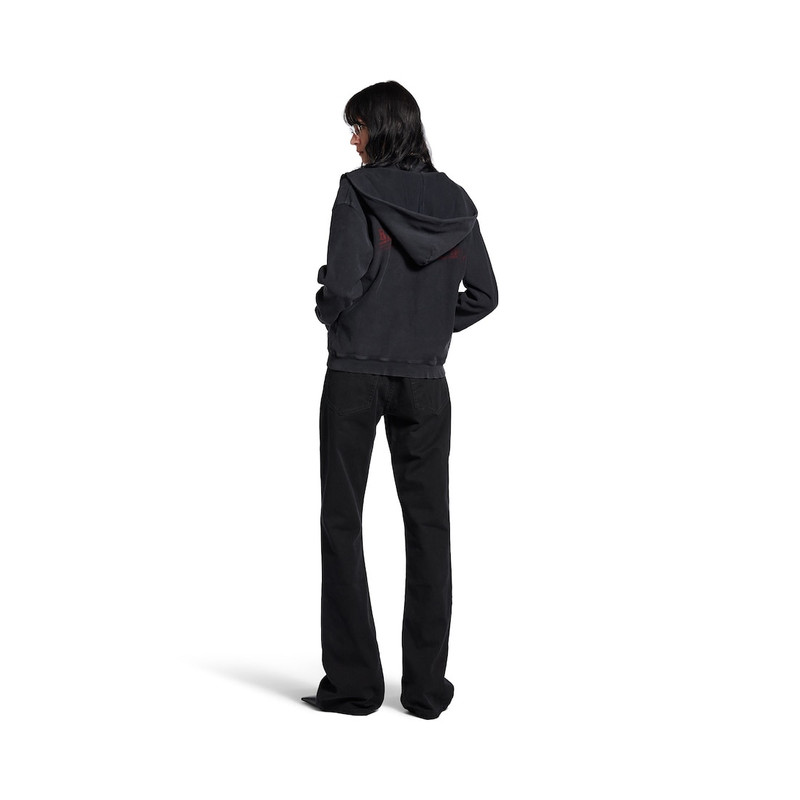 Women's Washed Crayon Political Zip-up Hoodie Regular Fit in Faded Black 4