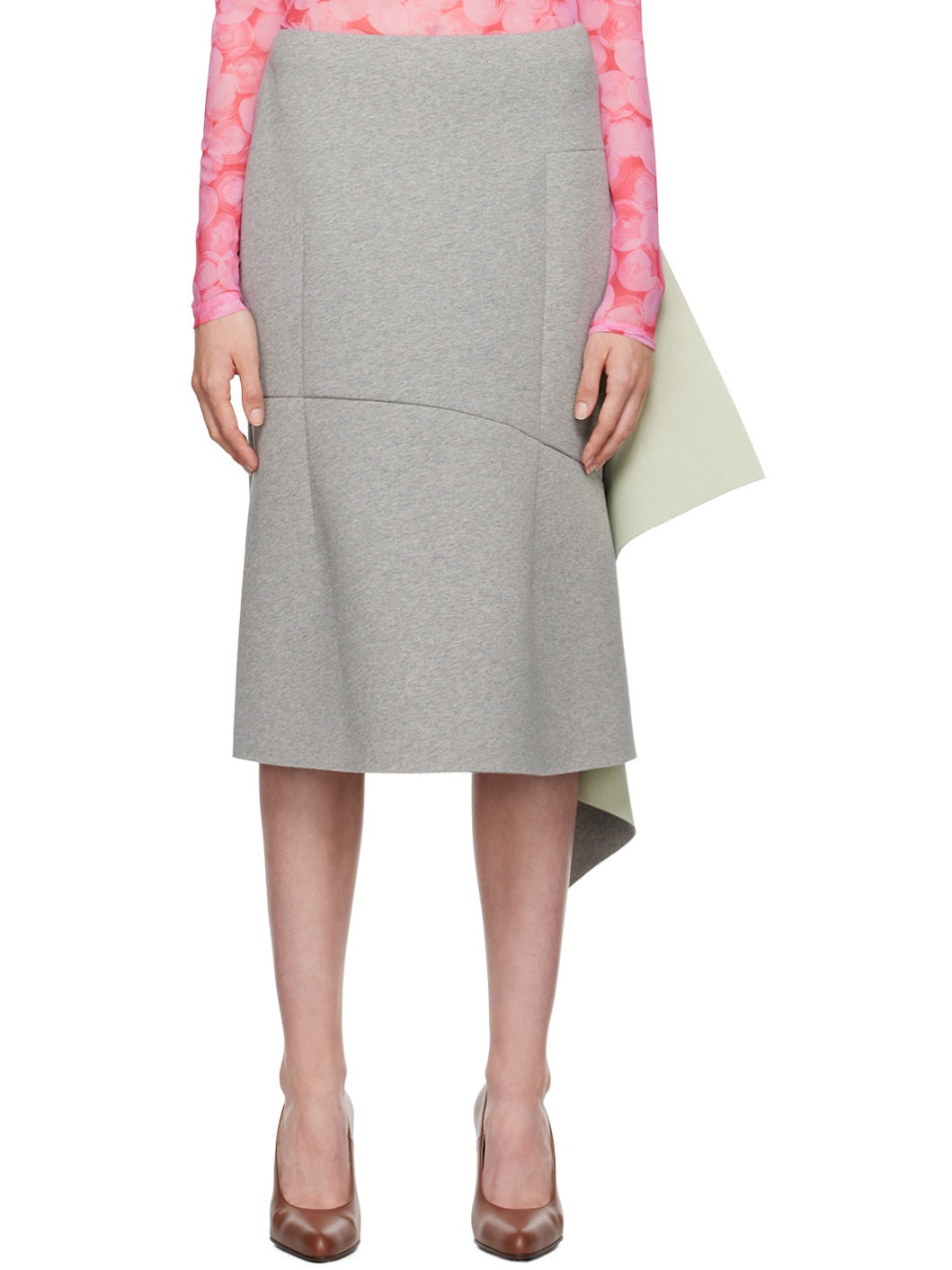 Gray & Green Neoprene Midi Skirt - 1