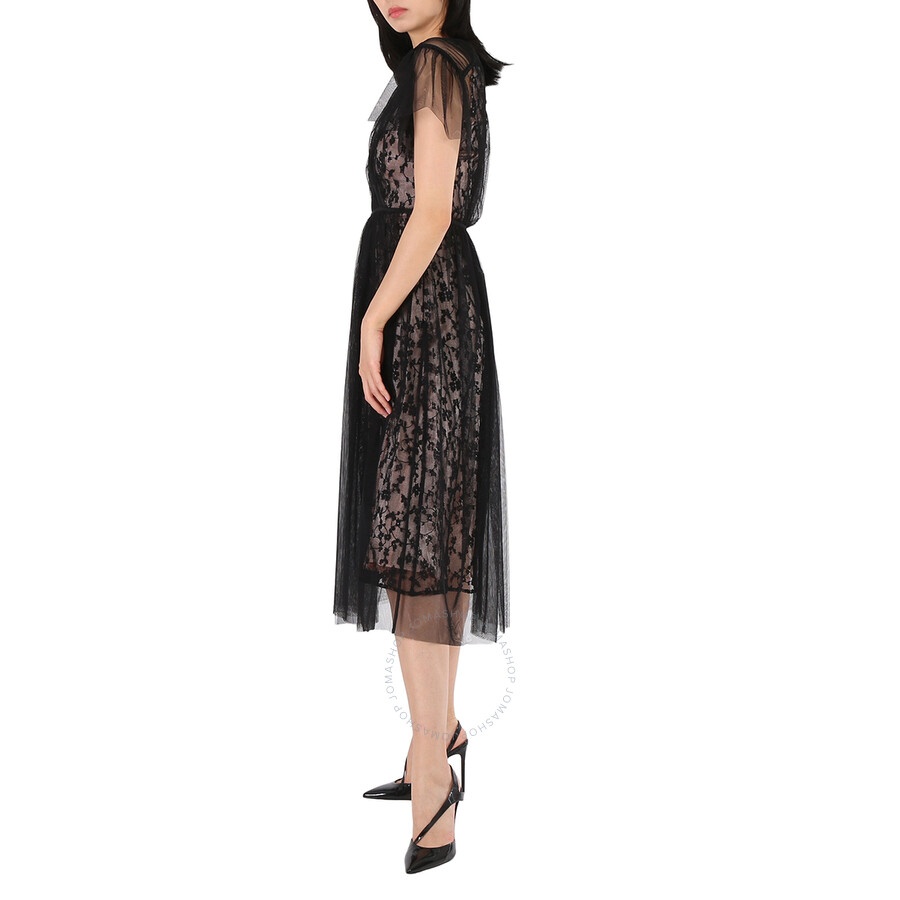 Burberry Ruffled Hem Embroidered Tulle Dress In Black - 6