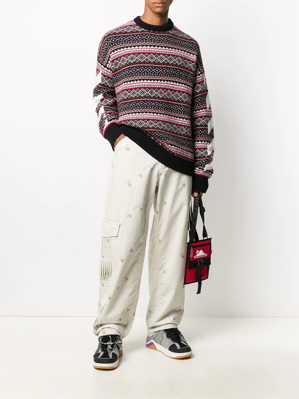 pleated logo print cargo pants - 2